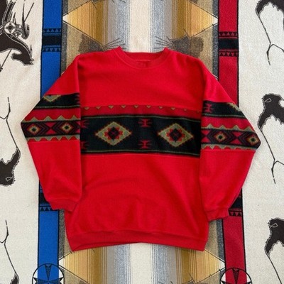 Vintage 90s Men s Bugle Boy Aztec Pattern Fleece Crewneck Sweatshirt Size Large