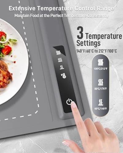 Food Warming Mat - Fast & Full Surface Heating, Silicone Heat Pad with 3 Adjusta - Image 2 of 4