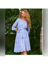 NWT 16 Lilly Pulitzer Eira Midi Shirtdress Eyelet Dress Jacaranda Blue $298