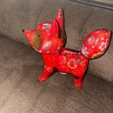 Pomme Pidou The Fox  ceramic Decoupage money bank  Handmade Unique