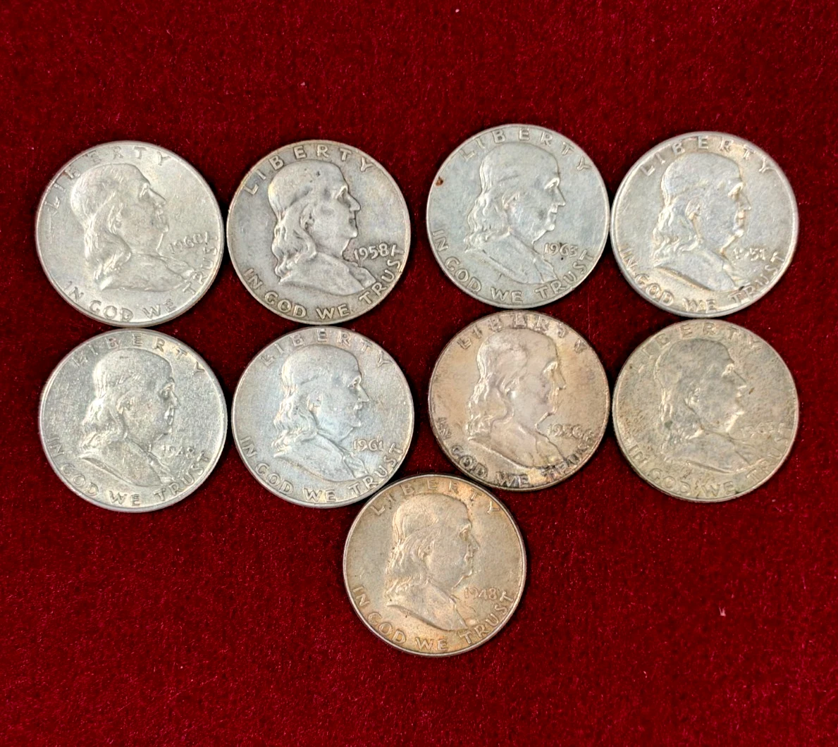 25+ Circulated Franklin Half Dollars (1948-1963) for sale