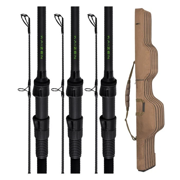 Korda Kaizen Green Carp Fishing Rods THREE 12ft 3lb,3.5lb or 4lb + 5 Rod Holdall