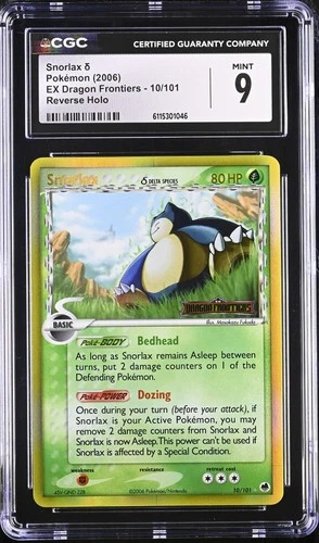 CGC 9 MINT Snorlax EX Dragon Frontiers 10/101 Reverse Holo Stamped Pokemon Card