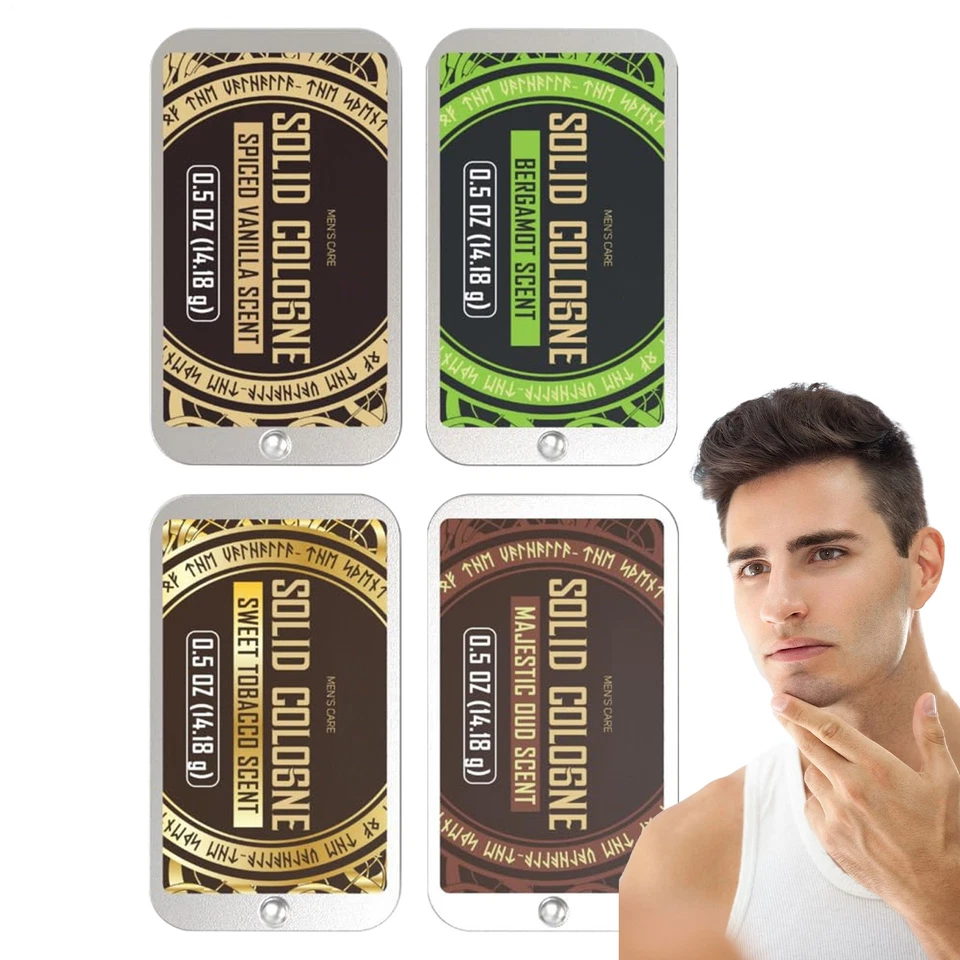 4 piezas Colonia maciza para hombres 0,5 OZ - Perfume con madera de cedro, salvia, vetiver Foto 2 de 4