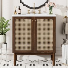 30-inch Bathroom Vanity w/ Bamboo Doors  Soft-Close, Dark Walnut