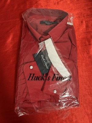 Hucks Finest Pastor Men s Dress Shirt Red 17-17.5 Button Down