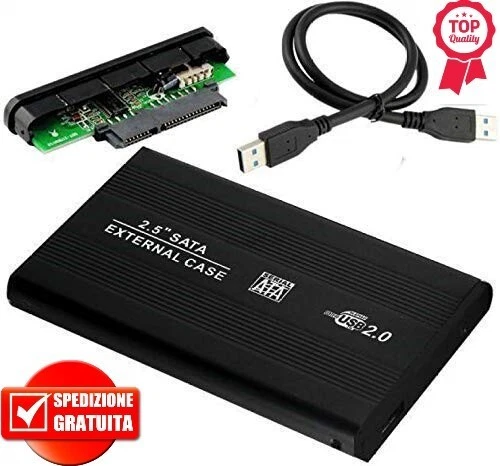 CASE BOX ESTERNO Hard Disk SATA 2.5' CAVO USB HDD SSD Drive DISCO PORTATILE HD