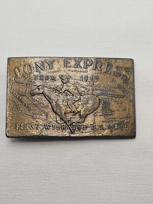 Vintage Poney Express Brass Belt Buckle.