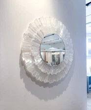 "Handmade Selenite Stone Wall Mirror – Natural Crystal Frame, Boho Home Decor"