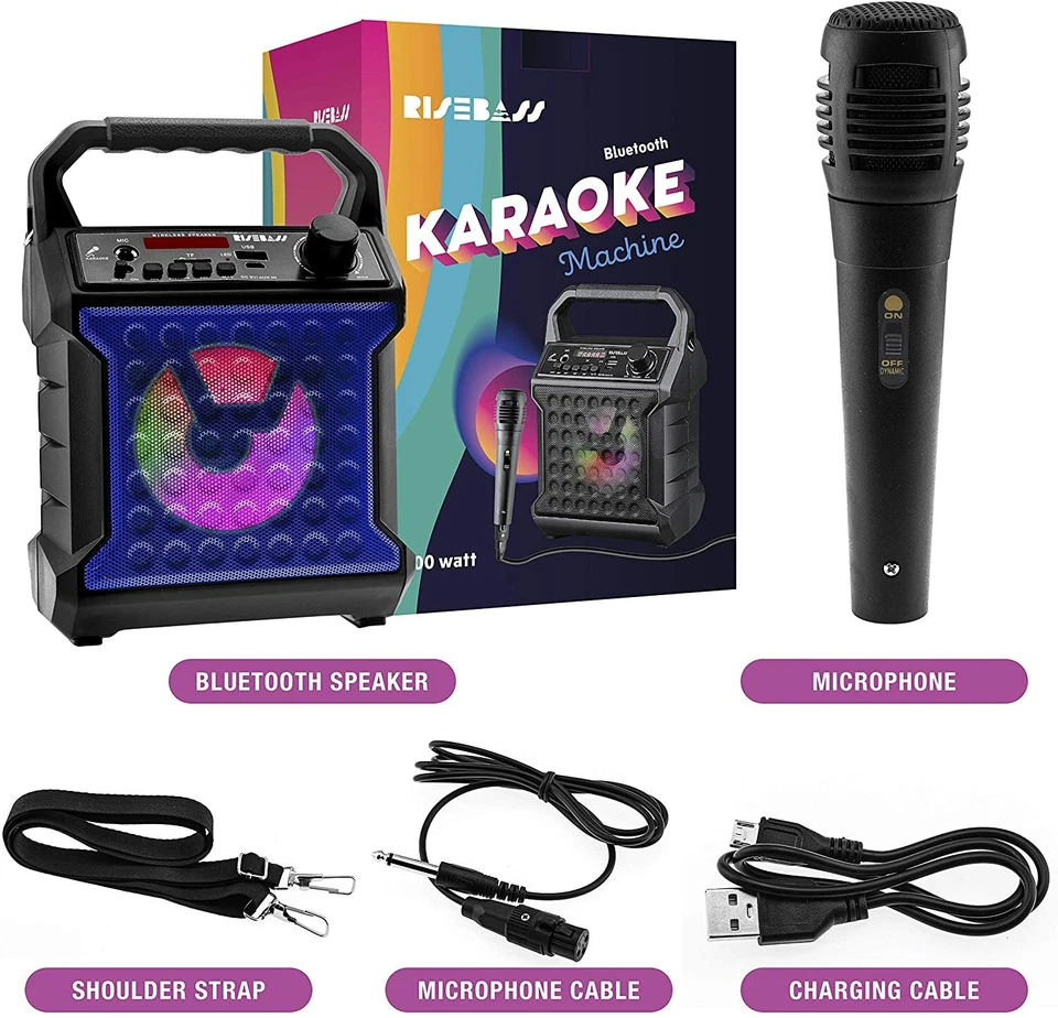 Portable Bluetooth Speaker Karaoke Machine +Free Mic for Kids/Adults Party Light - Image 2 of 4