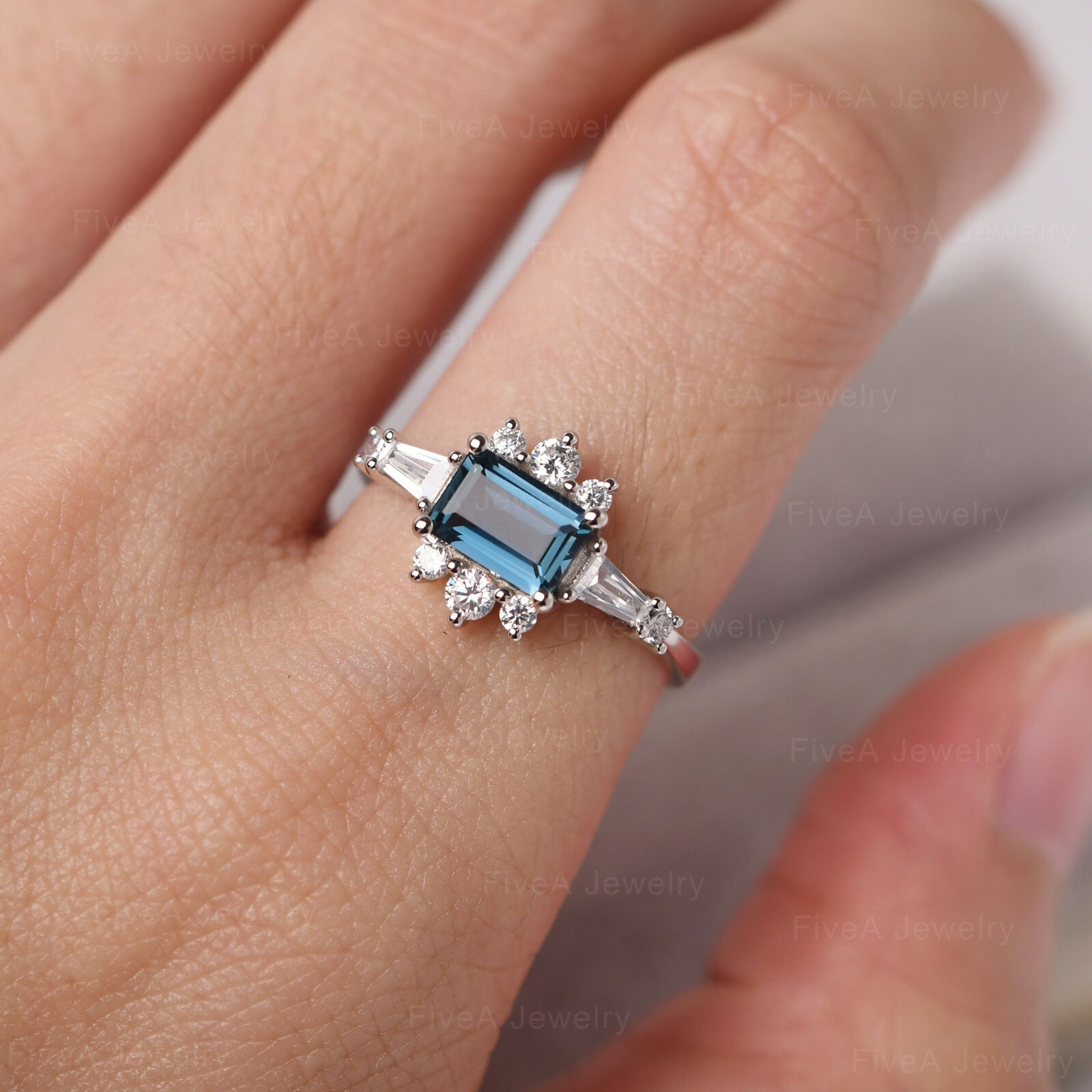 London Blue Topaz Ring 925 Sterling Silver Ring Emerald Cut Ring Gift ...