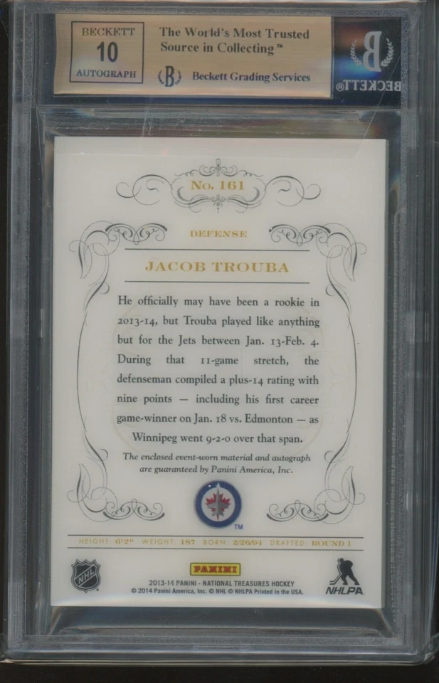 2013-14 National Treasures Jacob Trouba JETS #161 Rainbow Patch Auto /8 BGS 9.5 - Image 2 of 2