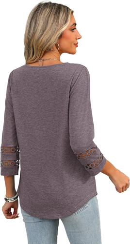 3/4 Length Sleeve Womens Tops Dressy Casual Blouses for Women 2025 Trendy V Neck - Picture 5 of 44