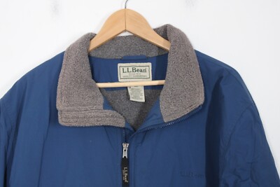 LL Bean XL Blue Fleece Lined Nylon Full Zip Bomber Jacket | eBay