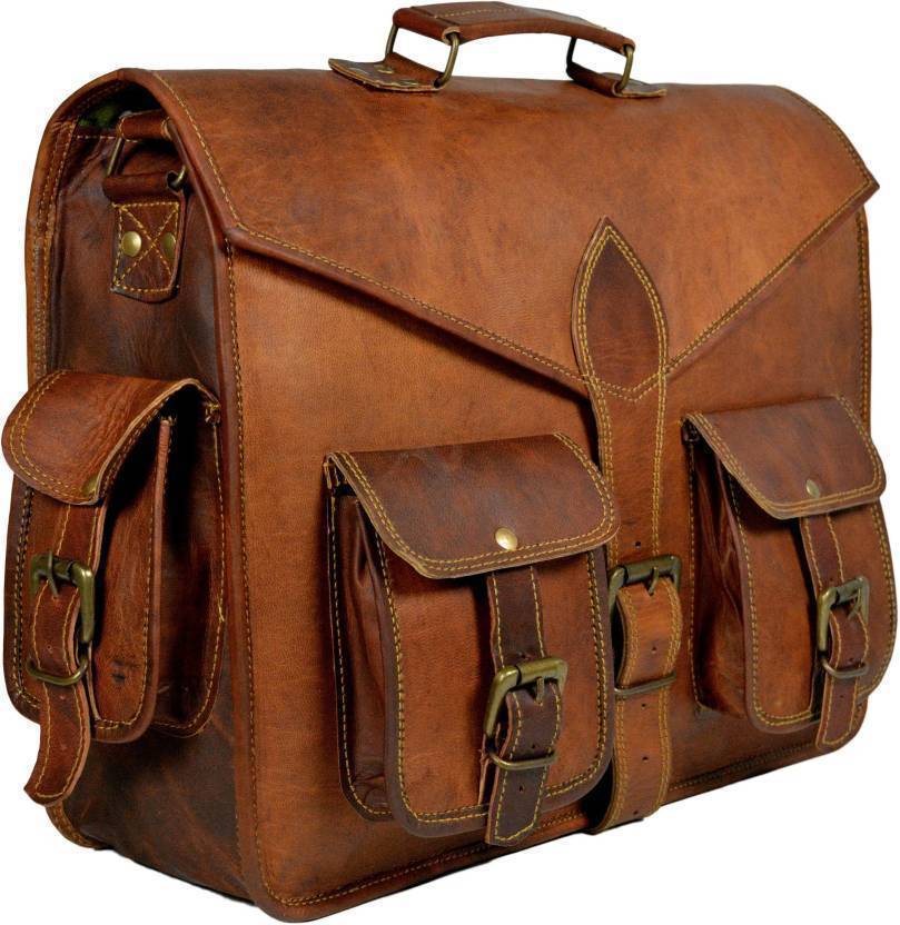 Men's Vintage Genuine Brown Leather Messenger Shoulder Laptop Briefcase Bag