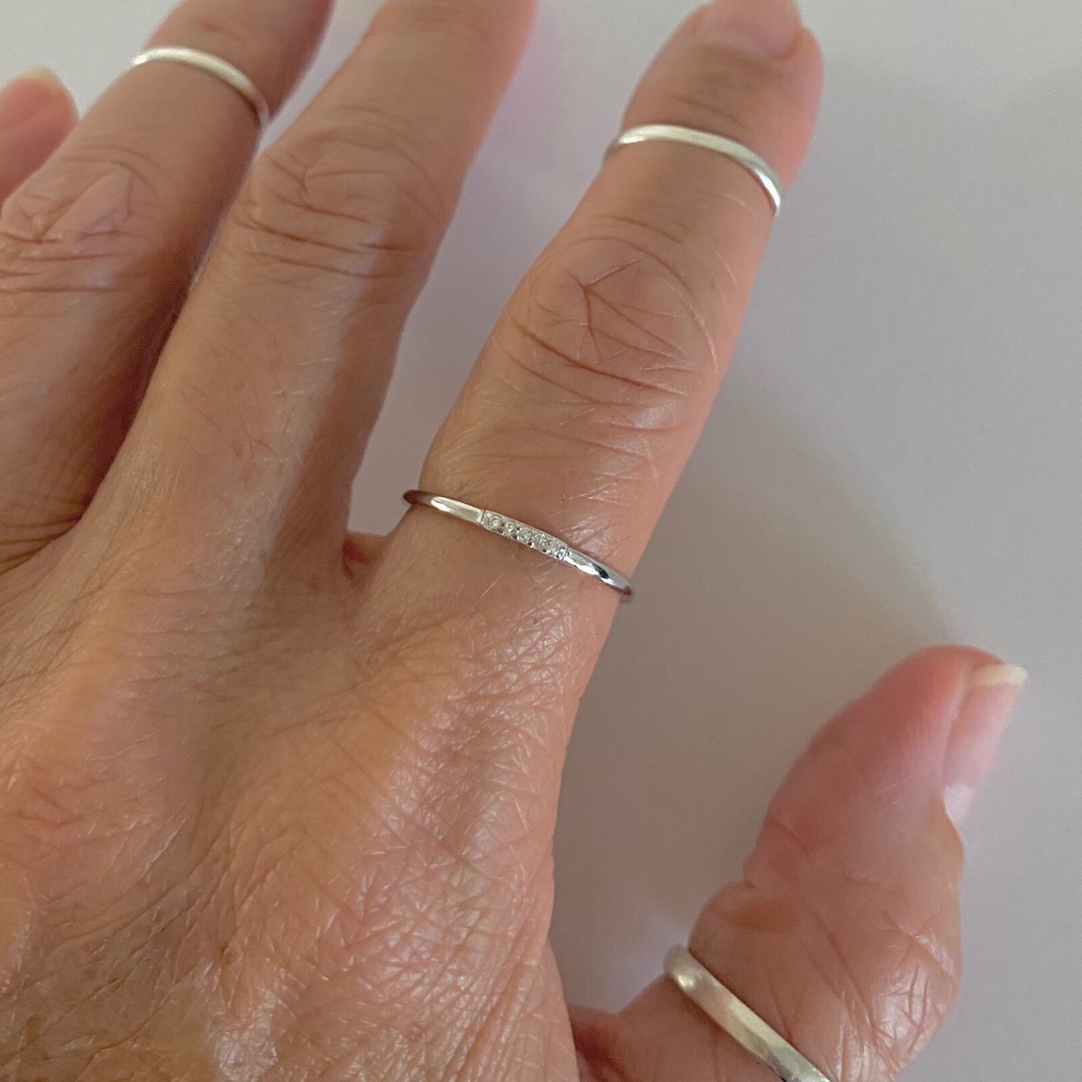 Sterling Silver Dainty Tiny CZ Ring, Silver Stone Rings, Stackable