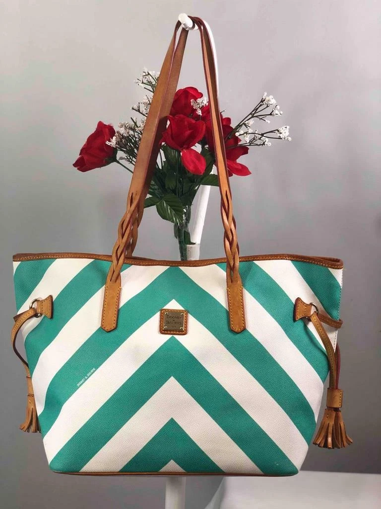 DOONEY BOURKE Teal White Leather Shoulder Tote Bag