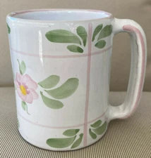 Coffee Mug Cup Ceramica Peru Leramiia Des-B-Hyman White Pink Flowers Green