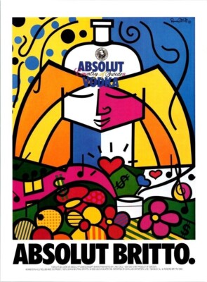 ABSOLUT BRITTO Vodka Ad Bon Appetit 1992 Vtg Magazine Retro Pop Art Collectible