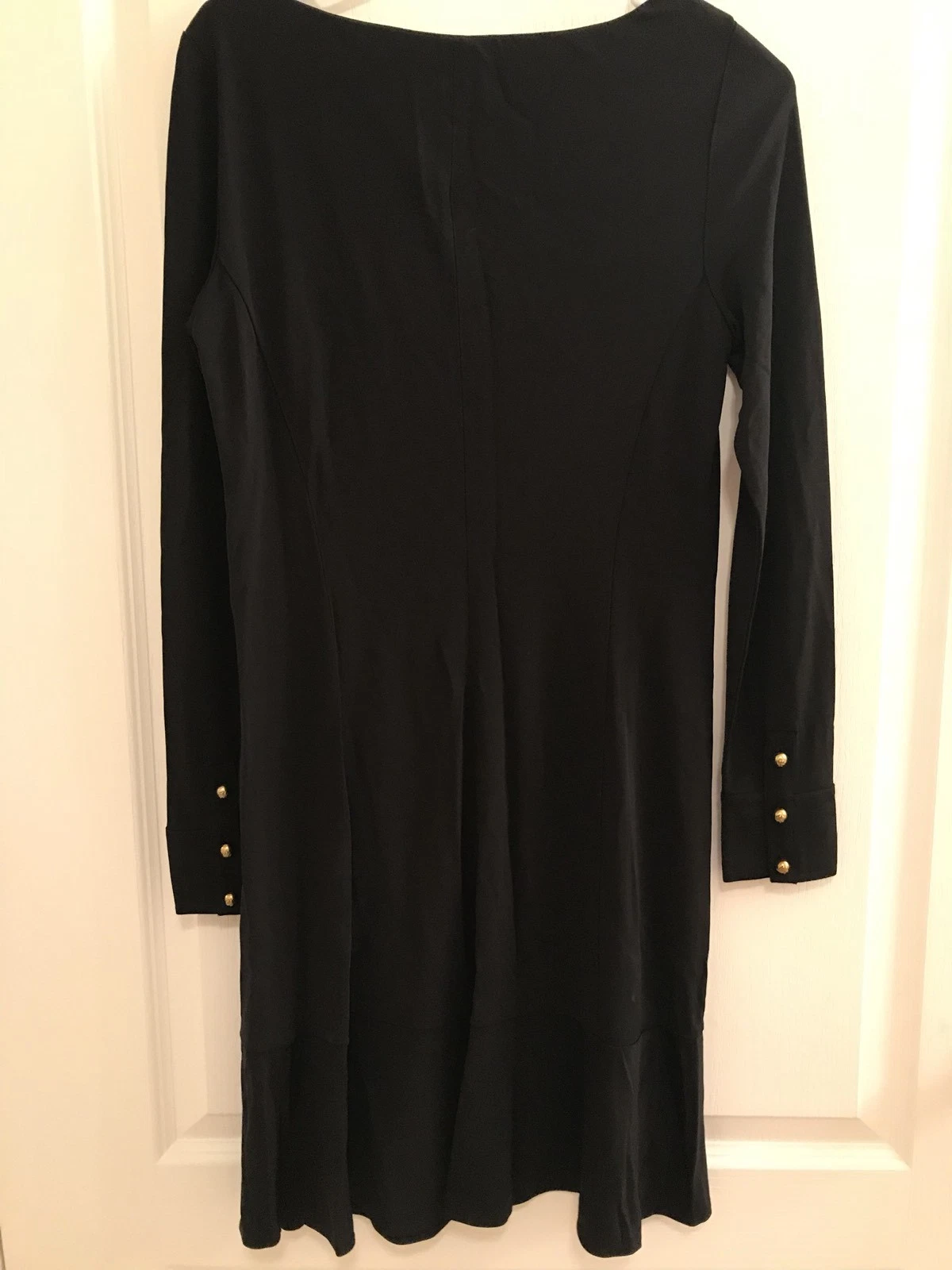 Abito casual Tory Burch $295 donna nero vita bassa tessuto maniche lunghe M