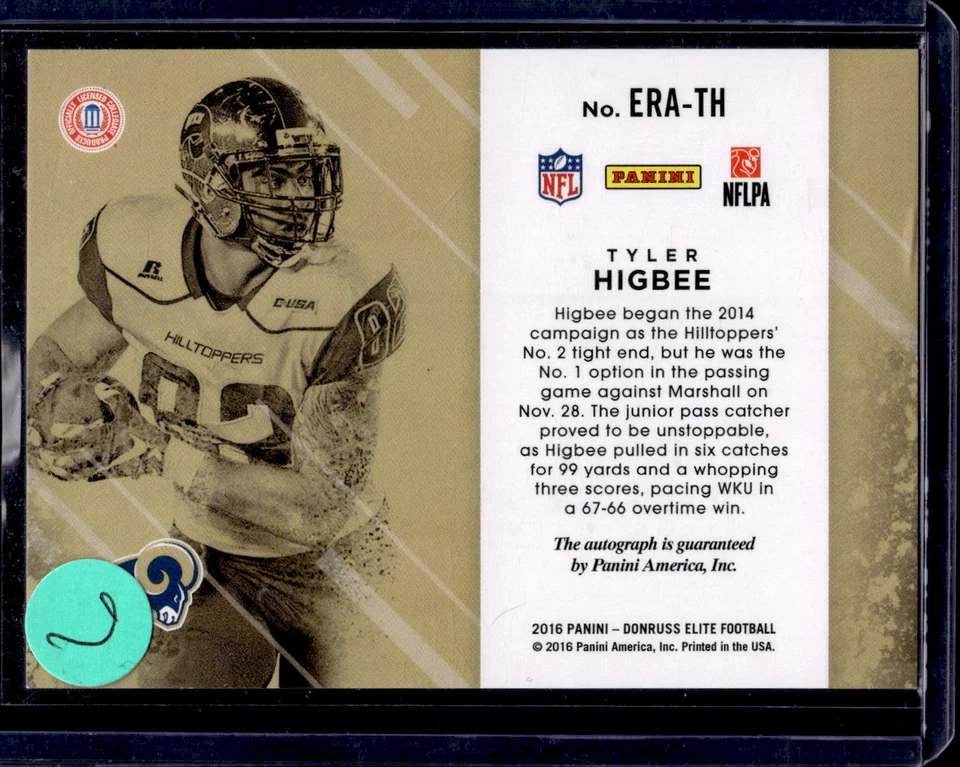 2016 Donruss Elite #ERA-TH Tyler Higbee Elite Rookie Autographs Green - Image 2 of 2