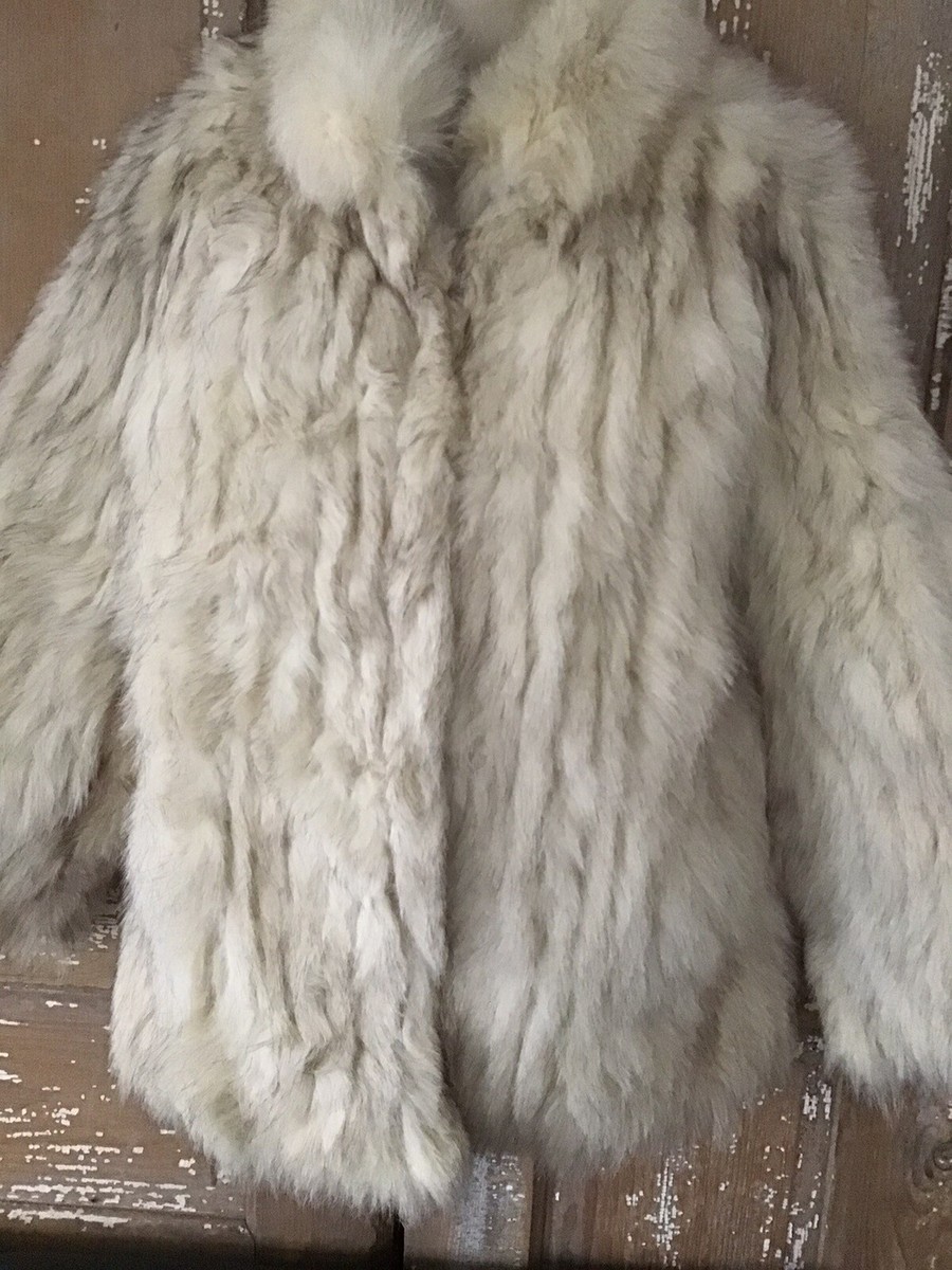 SILVER BLUE FOX Fur Coat Jacket CREAM & SILVER Sz Small | eBay