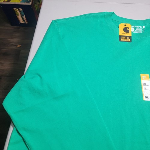 Carhartt Mens Shirt XXL 2XL Green Long Sleeve Crew Neck Loose Fit Work Wear Logo - Picture 4 of 11