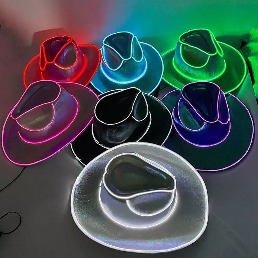 Disco Party Concert Wireless Led Cowboy Hat Neon Space Led Cowgirl Hat Women