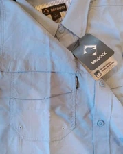 NWT DRI DUCK Guide Catch Shirt Men L Sky Blue Long Sleeve UPF 40+ Teflon Fishing