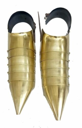 Armor Sabaton Shoes Pair Medieval Crusader Steel Armor Shoes Gold Antique - Picture 1 of 4