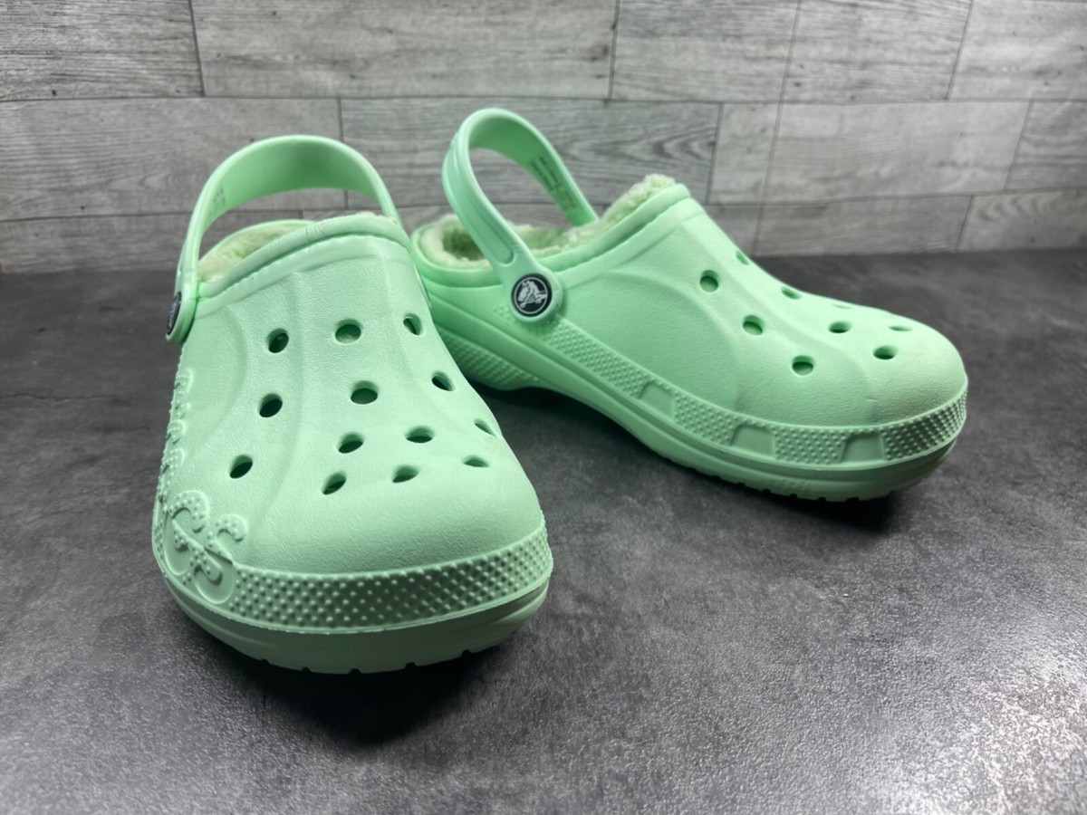Crocs Baya Lined Sandals Junior Kids 2M Shoes Green Slip On Casual