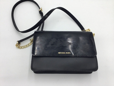 Michael Kors Leather and Patent Leather Daniela Crossbody Bag, Black