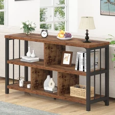 3 Tier Open Book Shelf Low Horizontal Bookshelf for Bedroom Living