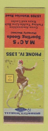Matchbook Cover - Mac's Sporting Goods guns ammo pinup - Picture 1 of 1