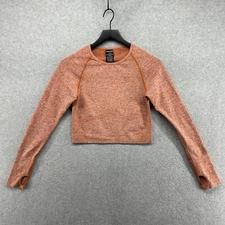 Victorias Secret Top Womens Size Medium Orange PINK Active Long Sleeve Cropped