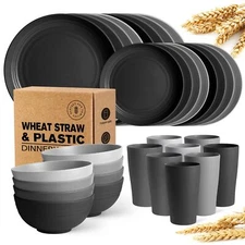 32 Pcs Wheat Straw Dinnerware Sets for 8 Unbreakable Kitchen Flatware