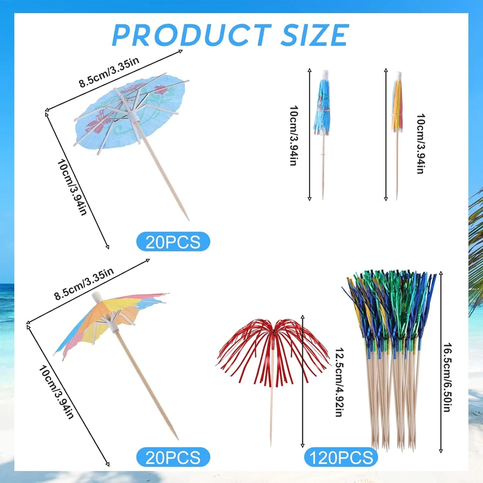 160 Stück Cocktail Deko Set mit Schirmchen & Spießen für Partys und Feiern - Bild 2 von 4