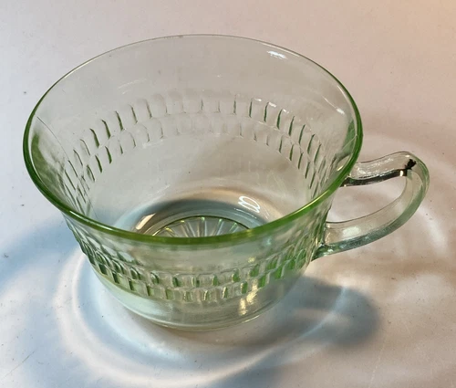 Anchor Hocking Uranium Green Depression Glass Roulette Pattern Tea Cup