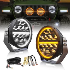 COLIGHT 2X 7"inch Round LED Work Light Offroad HALO DRL Light Spot Pods For Jeep