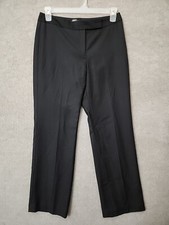 Ann Taylor Wool Dress Pants Womens 8 Petite Black Pinstripe Straight Leg Lined