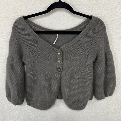 Free People Lambswool Angora Sweater Women’s S Gray Crop Cardigan Button 