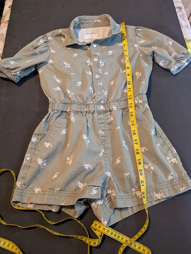Old Navy Green Floral Romper Girls 8 Shorts Pockets 100% Cotton Summer - Picture 8 of 9
