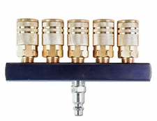 Primefit M14025-7 5-Way Air Manifold with 1/4" 6-Ball Brass Couplers, 1/4"