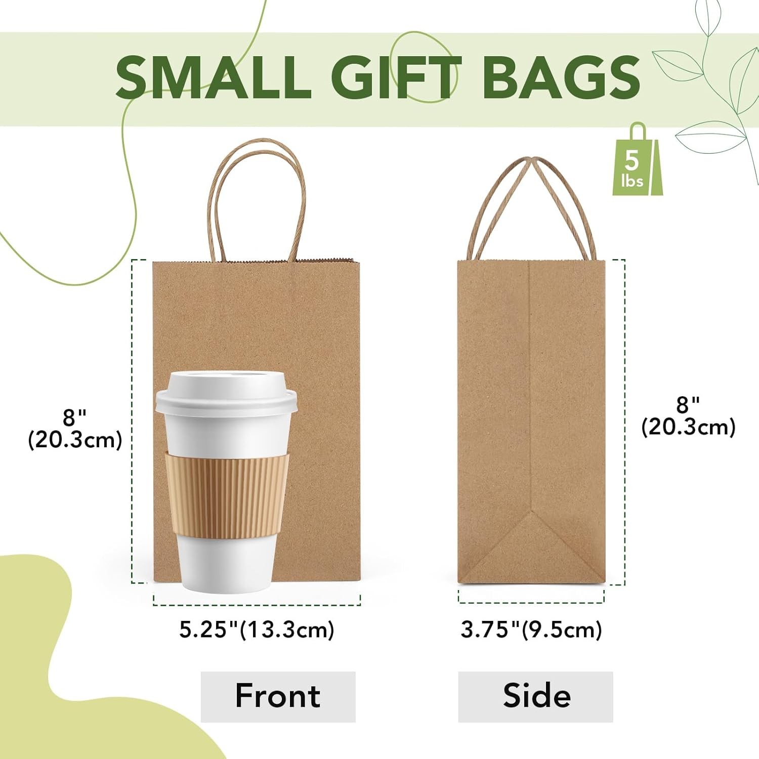 MESHA Kraft Gift Bags 200 Pack 5.25x3.75x8 Inch Small Brown Paper Bags with