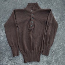 Vintage Military Sweater Mens SMALL 34-36 Brown Wool Henley Pullover Army Field