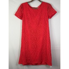 J.Crew Eyelet Lace Shift Dress Womens 2 Coral Red Short Sleeve H5408 SP18