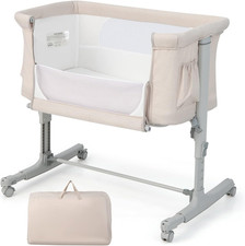 Bedside Crib Travel Bassinet Baby Cradle Height Adjustable Wheels Tilt Grey
