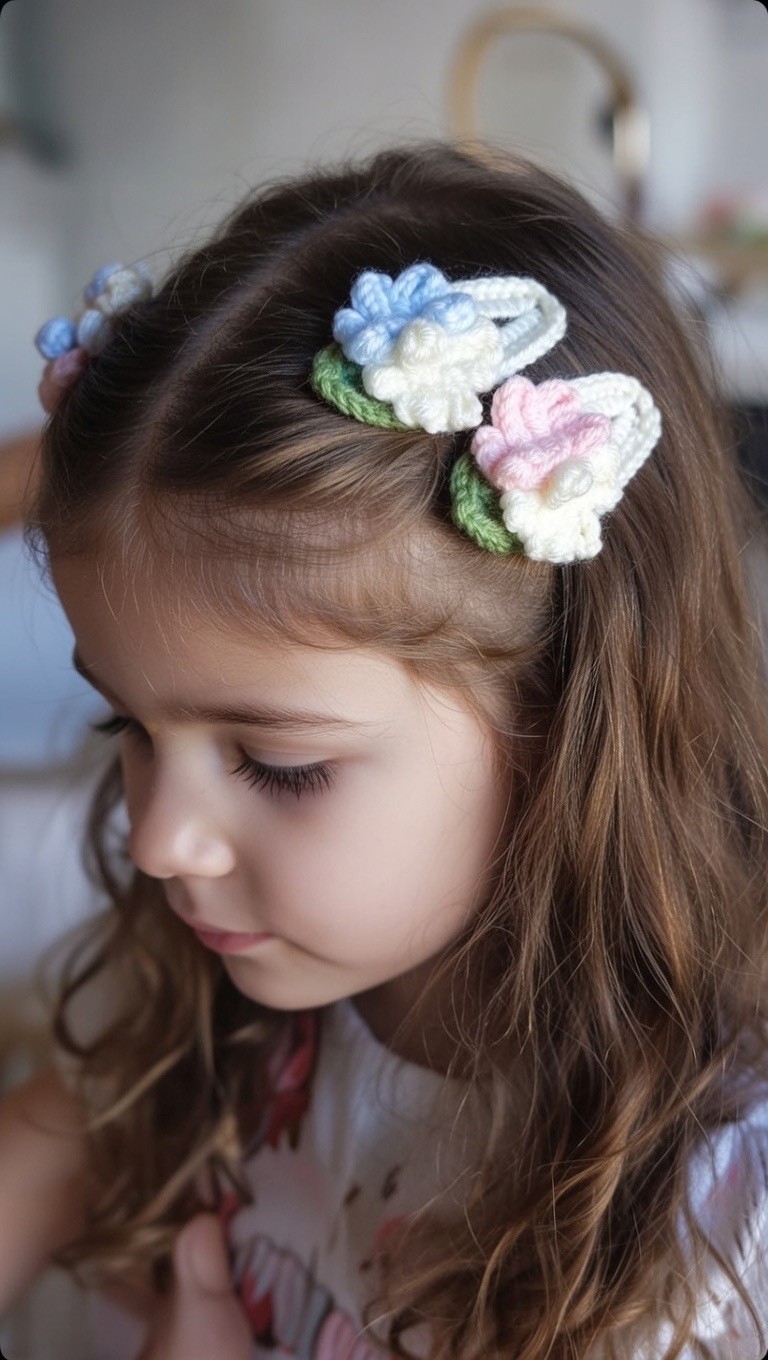 10Pcs Handmade Crochet Flower Hair Clips Knitted Floral Barrettes Gift for Girls thumbnail 2