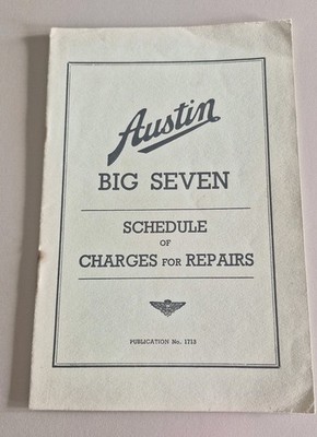 Austin Big Seven 7 Oldtimer Gebührenplan für Reparaturheft