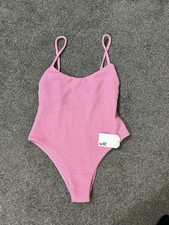 Next Self Pink Crinkle High Leg, Tummy Control Swimsuit, Bnwt